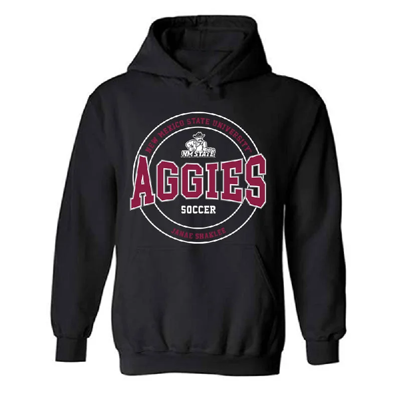 NMSU - NCAA Women's Soccer : Janae Shaklee - Classic Fashion Shersey Hooded Sweatshirt Hoodie with Monochrome Minimalist Simple NMSU - NCAA Women's Soccer : Janae Shaklee - Classic Fashion Shersey Hooded Sweatshirt Hoodie with Monochrome Minimalist Simple