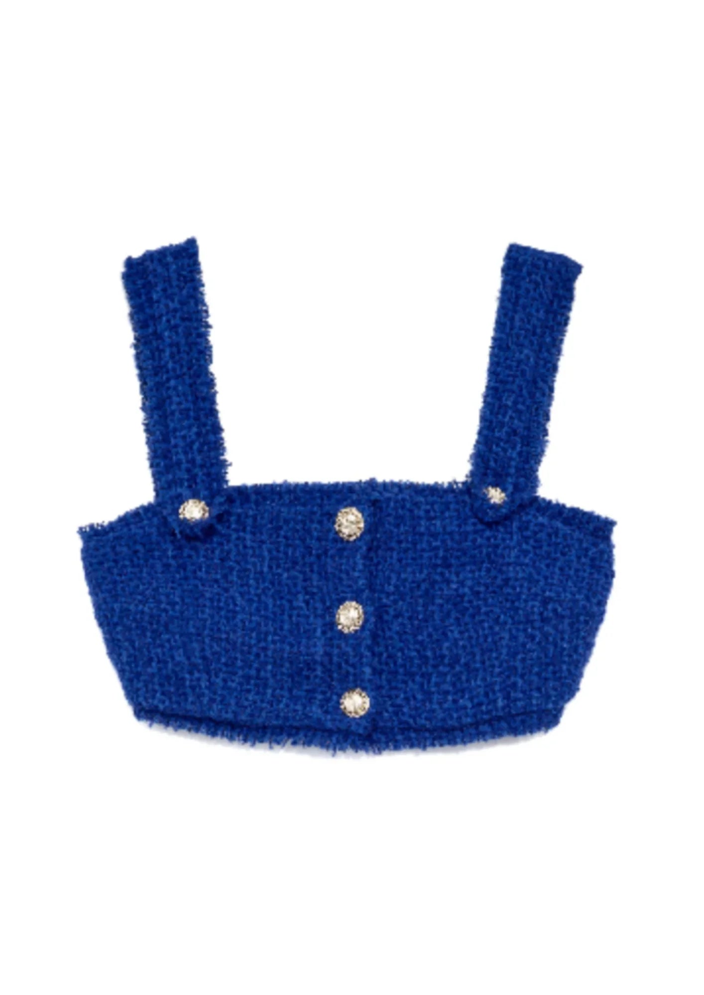 BLUE TWEED CROP TOP Notch Collar Peter Pan Collar Cowl Neck