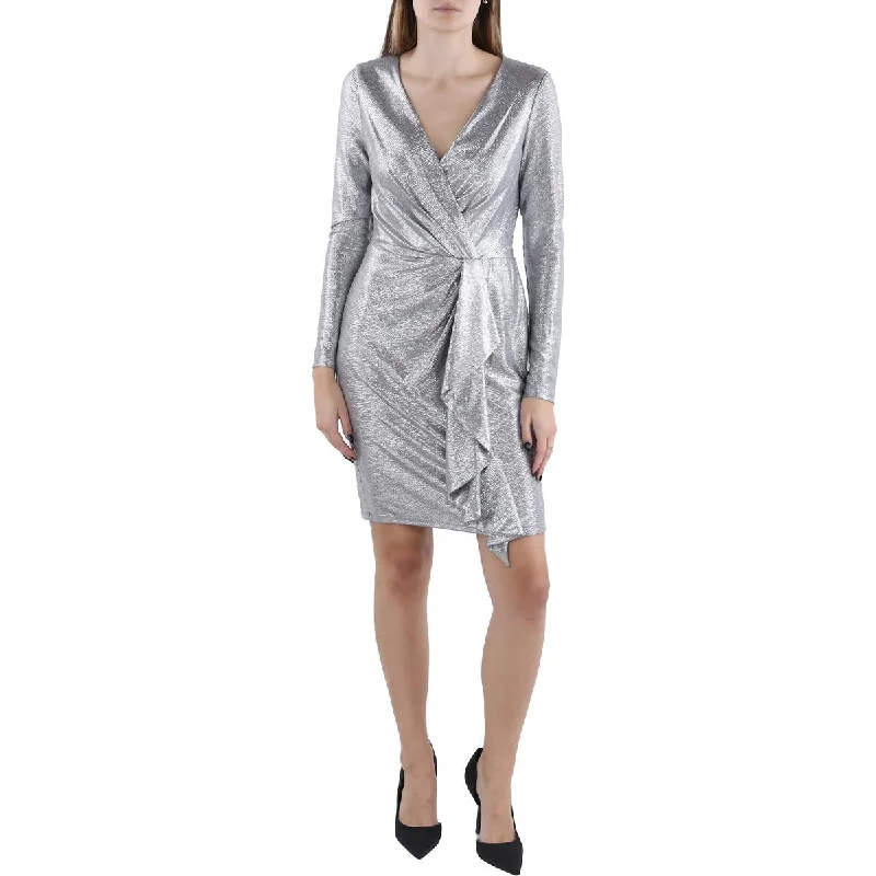 Womens Metallic Surplice Cocktail And Party Dress Tunics Wedding white