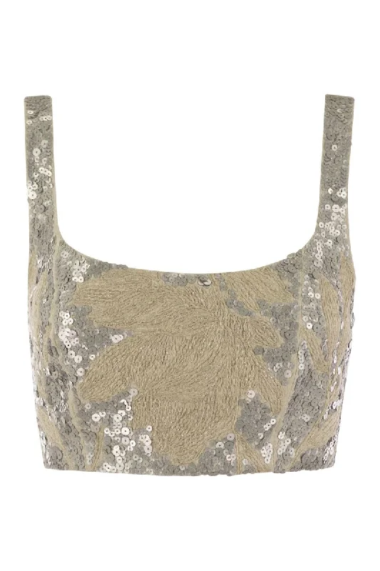 Light linen crop top with embroidery Chenille Fabric Brocade Fabric Lace Fabric
