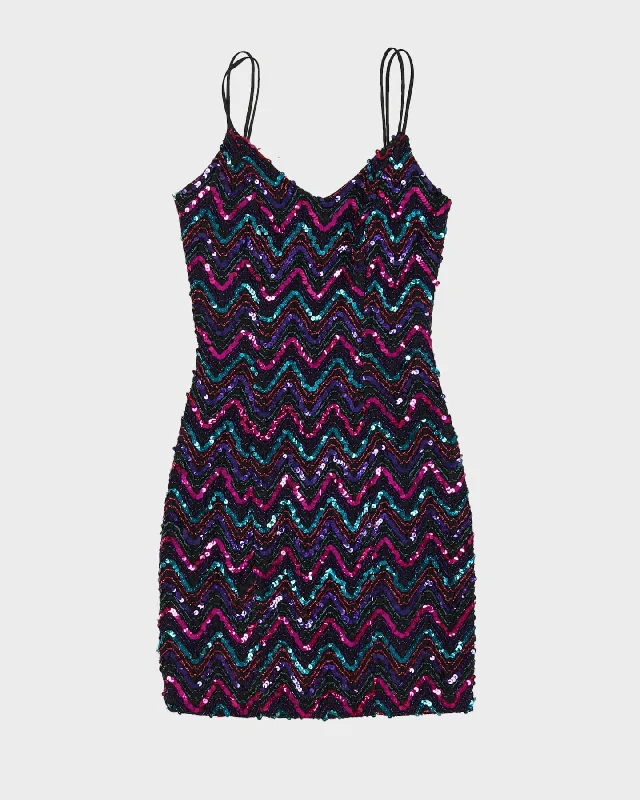 1990s Sequin Detailed Party Dress - XXS Crew Neckline Sporty
