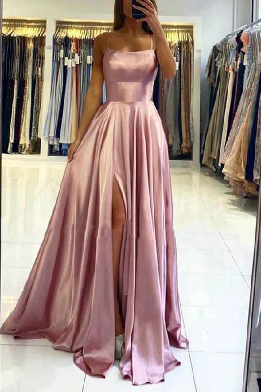 Blush A Line Silk Satin Scoop Spaghetti Straps Prom Dresses, Party Dress Tunics Wedding white Blush A Line Silk Satin Scoop Spaghetti Straps Prom Dresses, Party Dress Tunics Wedding white