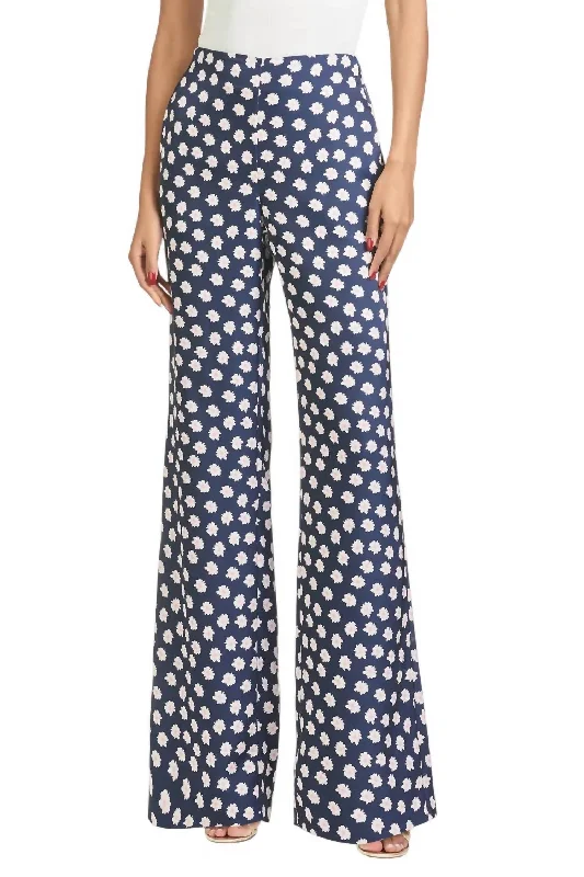 Lana Pant In Blue/pink Ikat Floral Trendy Palazzo Pants