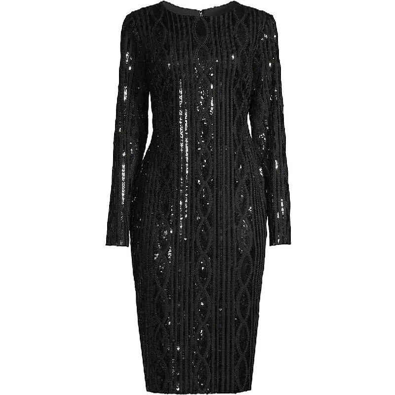Womens Sequined Knee-Length Cocktail And Party Dress Cowl Neckline Elegant