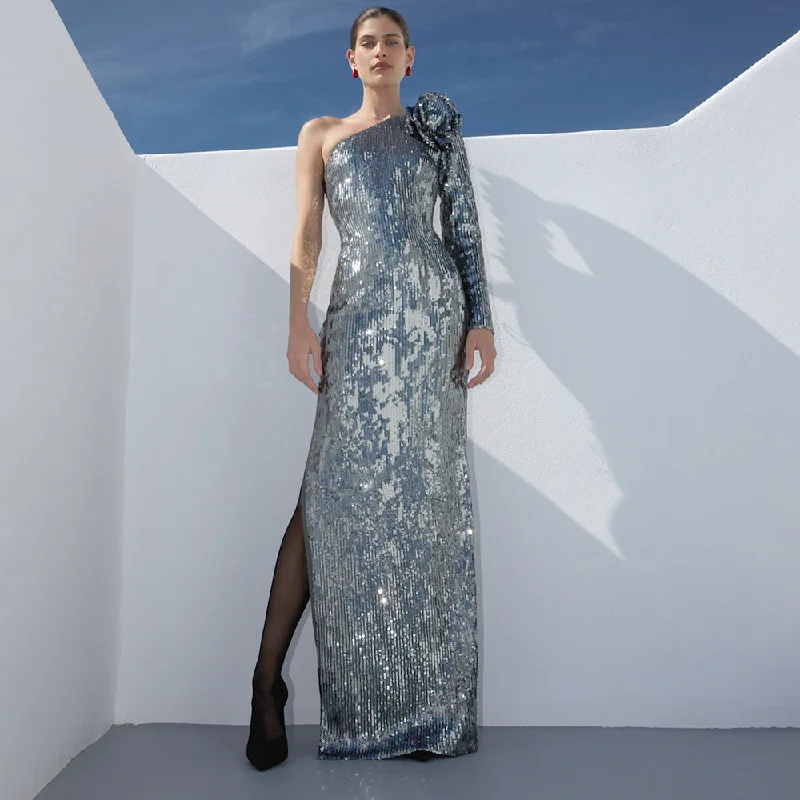 IKEARLAX new silver dress premium sequins new banquet wholesale party dress elegant long dress autumn and winter Tunics Leisure comfortable IKEARLAX new silver dress premium sequins new banquet wholesale party dress elegant long dress autumn and winter Tunics Leisure comfortable