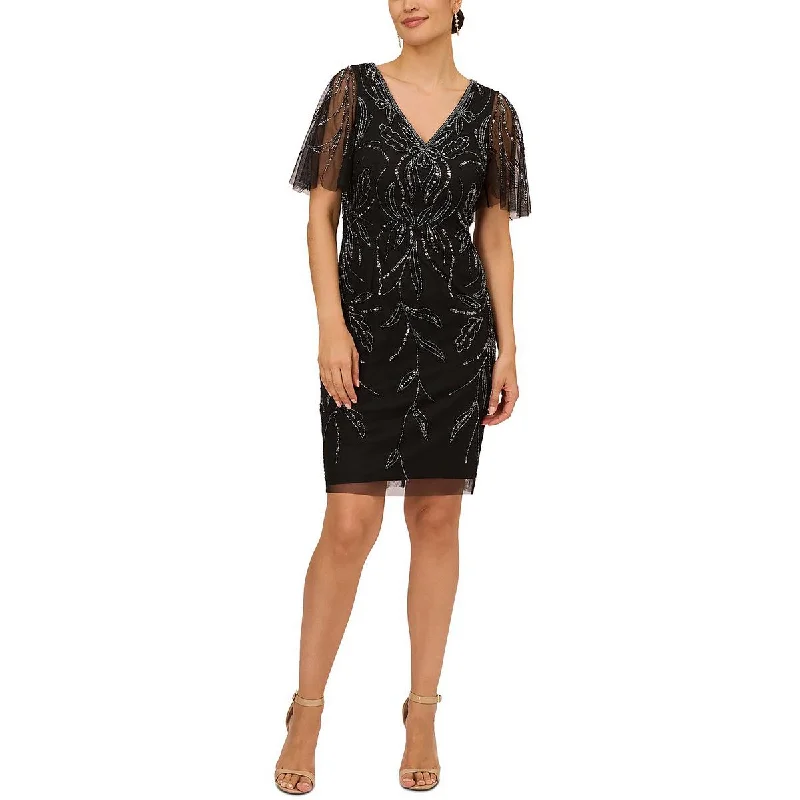 Womens Embellished V-Neck Cocktail And Party Dress Tunics Fleece cozy