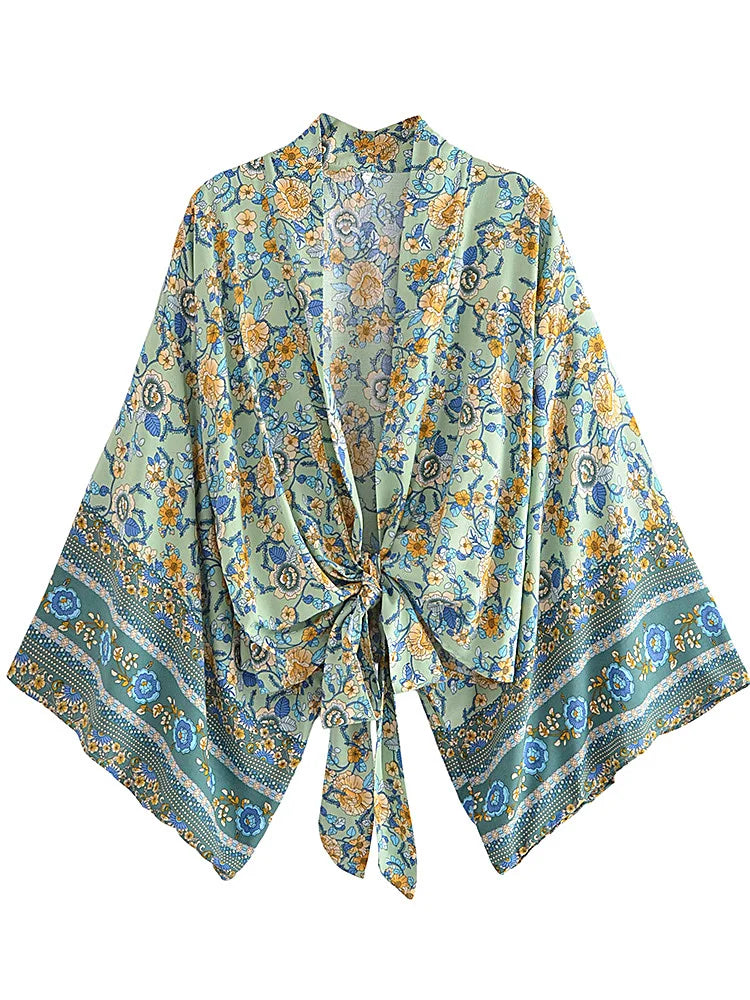 Green Meadow Boho Floral Print Crop Top Modern Contemporary Chic