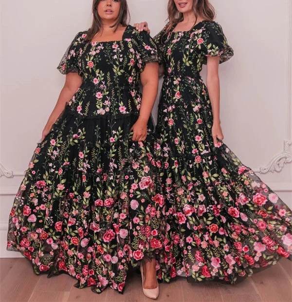A-Line/Princess V-Neck Short Sleeves Floral Formal Party Dresses With Flowers Tunics Occasion special A-Line/Princess V-Neck Short Sleeves Floral Formal Party Dresses With Flowers Tunics Occasion special