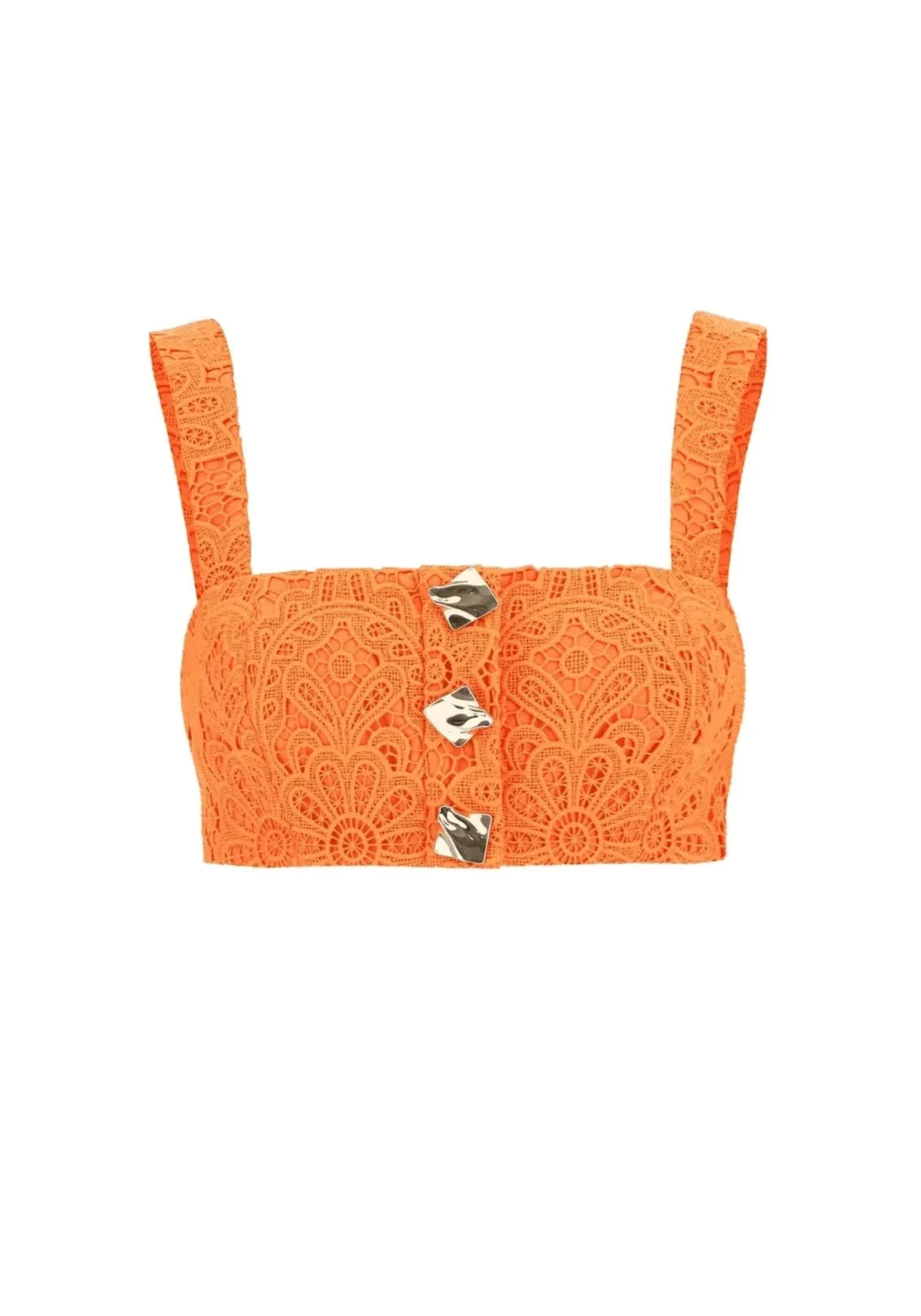 ORANGE CROP TOP Asymmetrical Pockets Print