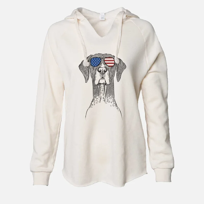 USA Mattis the German Shorthaired Pointer - Cali Wave Hooded Sweatshirt Hoodie with Frayed Bohemian Relaxed USA Mattis the German Shorthaired Pointer - Cali Wave Hooded Sweatshirt Hoodie with Frayed Bohemian Relaxed