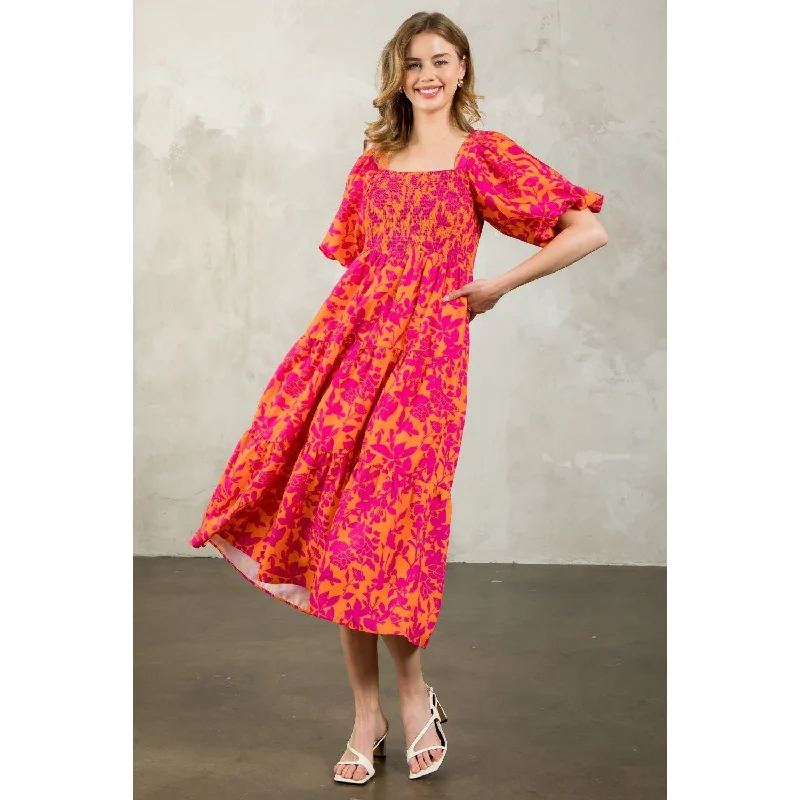 Loretta Puff Sleeve Tiered Print THML Dress-SALE Halter Neckline Beach