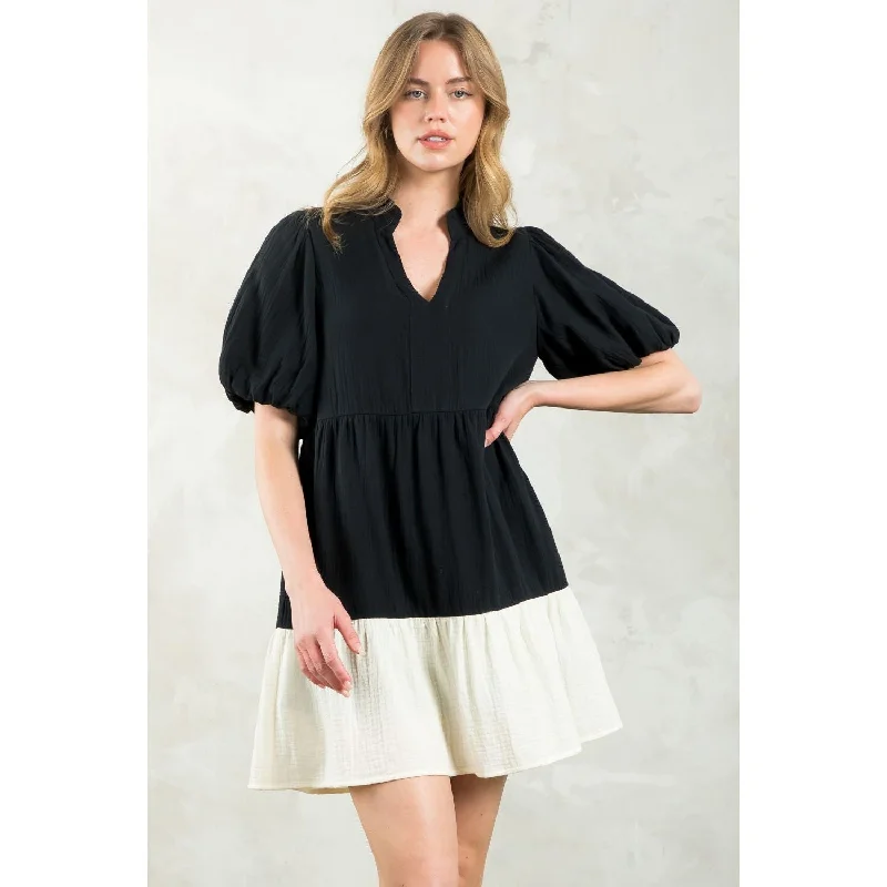 Edith Puff Sleeve Colorblock THML Dress-SALE Bodycon Club Sequined