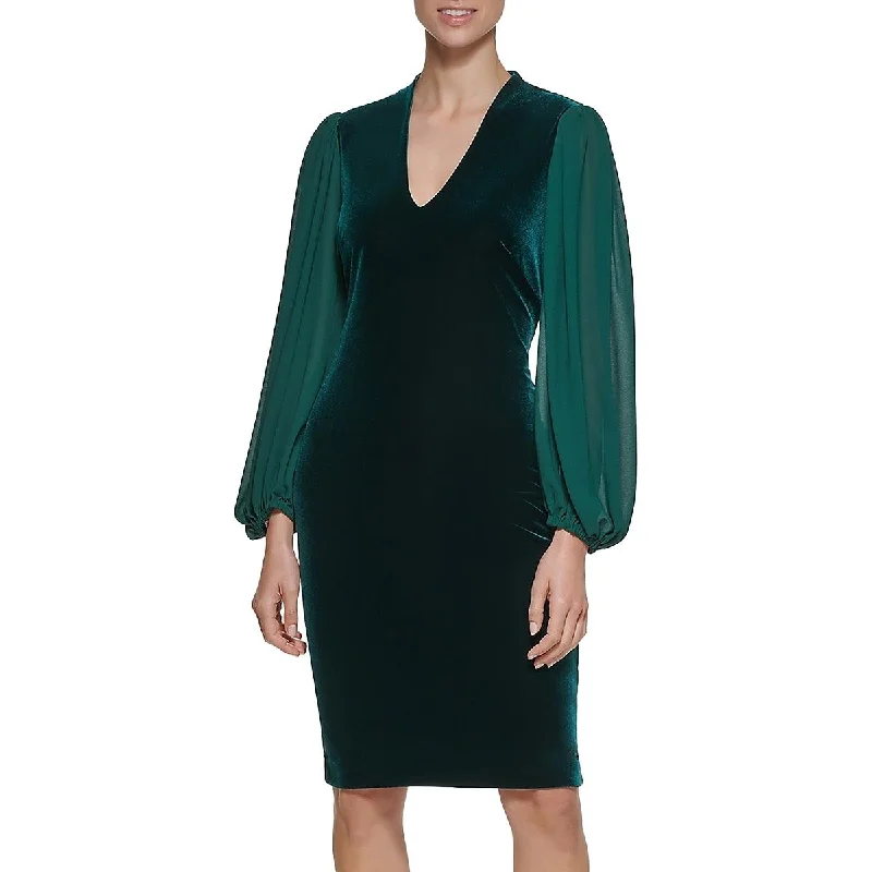 Womens Velvet Sheer Sleeve Cocktail And Party Dress Tunics Luxurious high-end