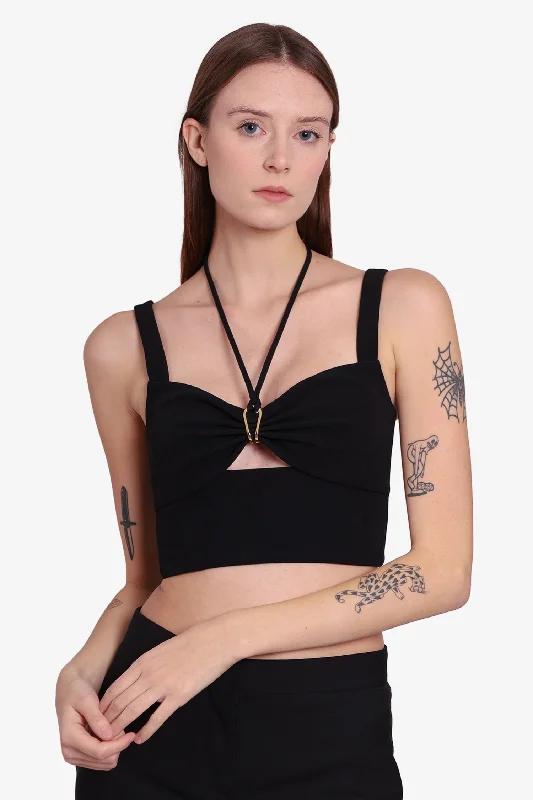 Dion Lee Black Sleeveless Crop Top Size S Rayon Velvet Corduroy