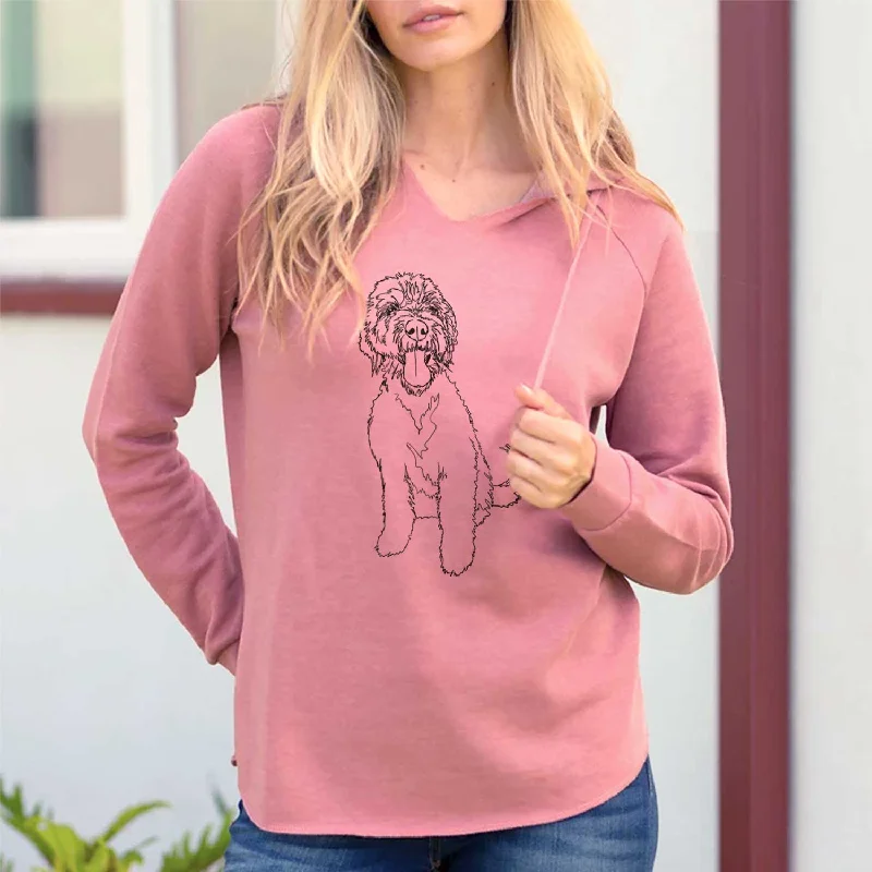 Doodled Oliver the Labradoodle - Cali Wave Hooded Sweatshirt Hoodie with Thumb Holes Functional Cozy Doodled Oliver the Labradoodle - Cali Wave Hooded Sweatshirt Hoodie with Thumb Holes Functional Cozy