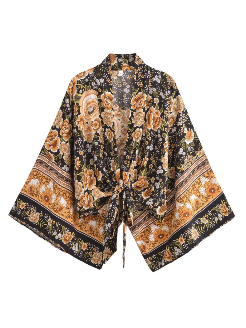 Dark Horse Boho Floral Print Crop Top Lace Blend Ribbed Blend Corduroy Blend