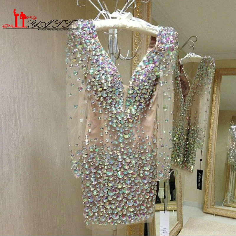 Amazing GlamorousColorful Crystal Long Sleeves V-neck Blining Cocktail Dresses 2016 Sexy Mini Women Party Dress Liyatt Tunics Velvet soft Amazing GlamorousColorful Crystal Long Sleeves V-neck Blining Cocktail Dresses 2016 Sexy Mini Women Party Dress Liyatt Tunics Velvet soft