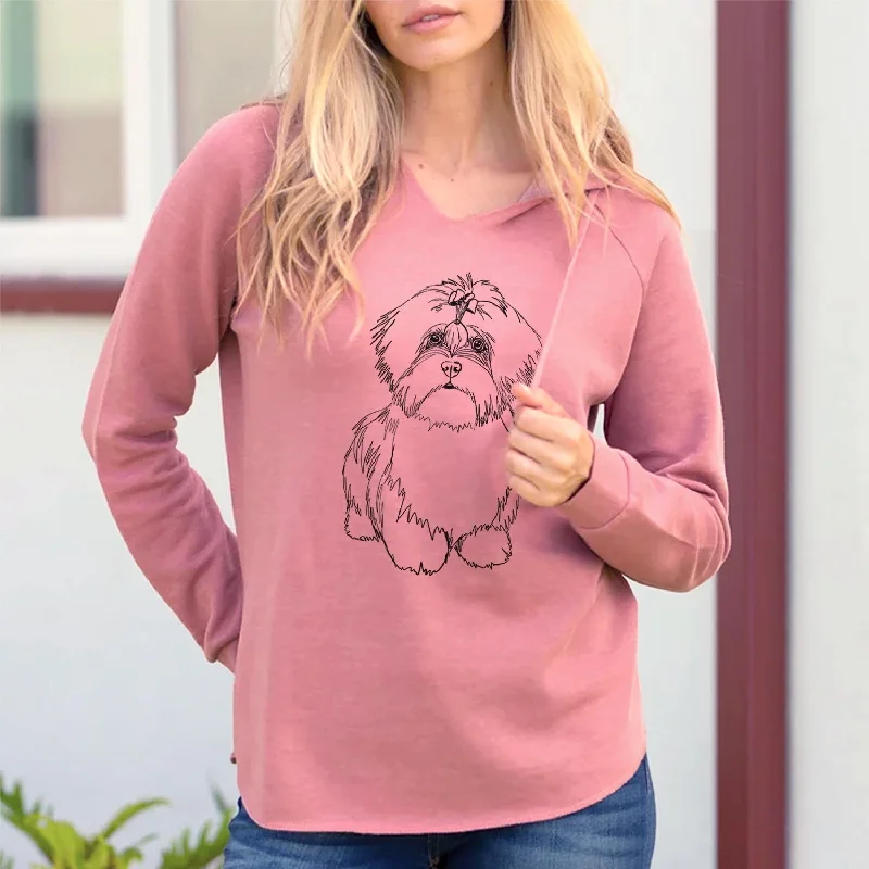 Doodled Laney the Lhasa Apso - Cali Wave Hooded Sweatshirt Hoodie with Hem Detail Decorative Unique Doodled Laney the Lhasa Apso - Cali Wave Hooded Sweatshirt Hoodie with Hem Detail Decorative Unique