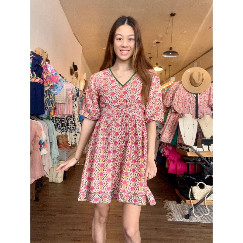 Jorja Patterned Puff Sleeve THML Dress Tunics Floral girly