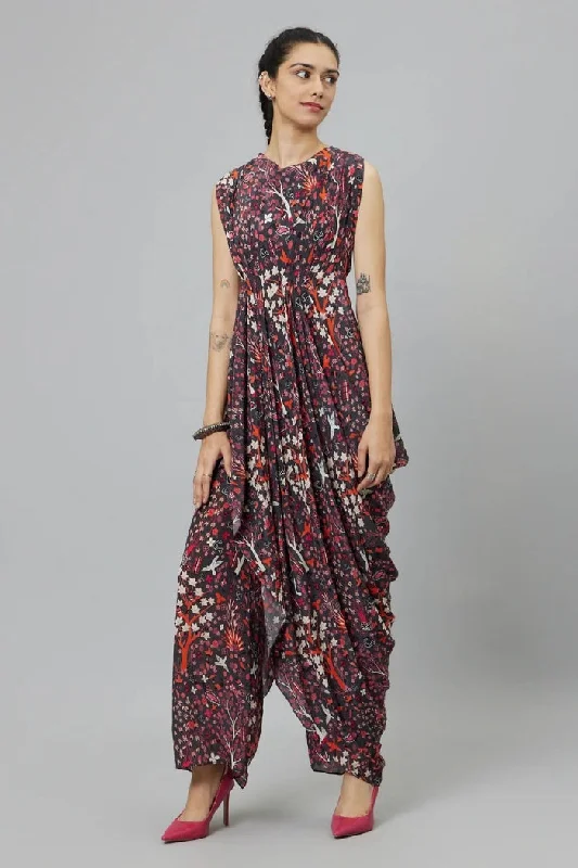 CONCRETE JUNGLE PRINT CROP TOP WITH ATTACHED DRAPE WITH PANTS Notch Collar Peter Pan Collar Cowl Neck CONCRETE JUNGLE PRINT CROP TOP WITH ATTACHED DRAPE WITH PANTS Notch Collar Peter Pan Collar Cowl Neck
