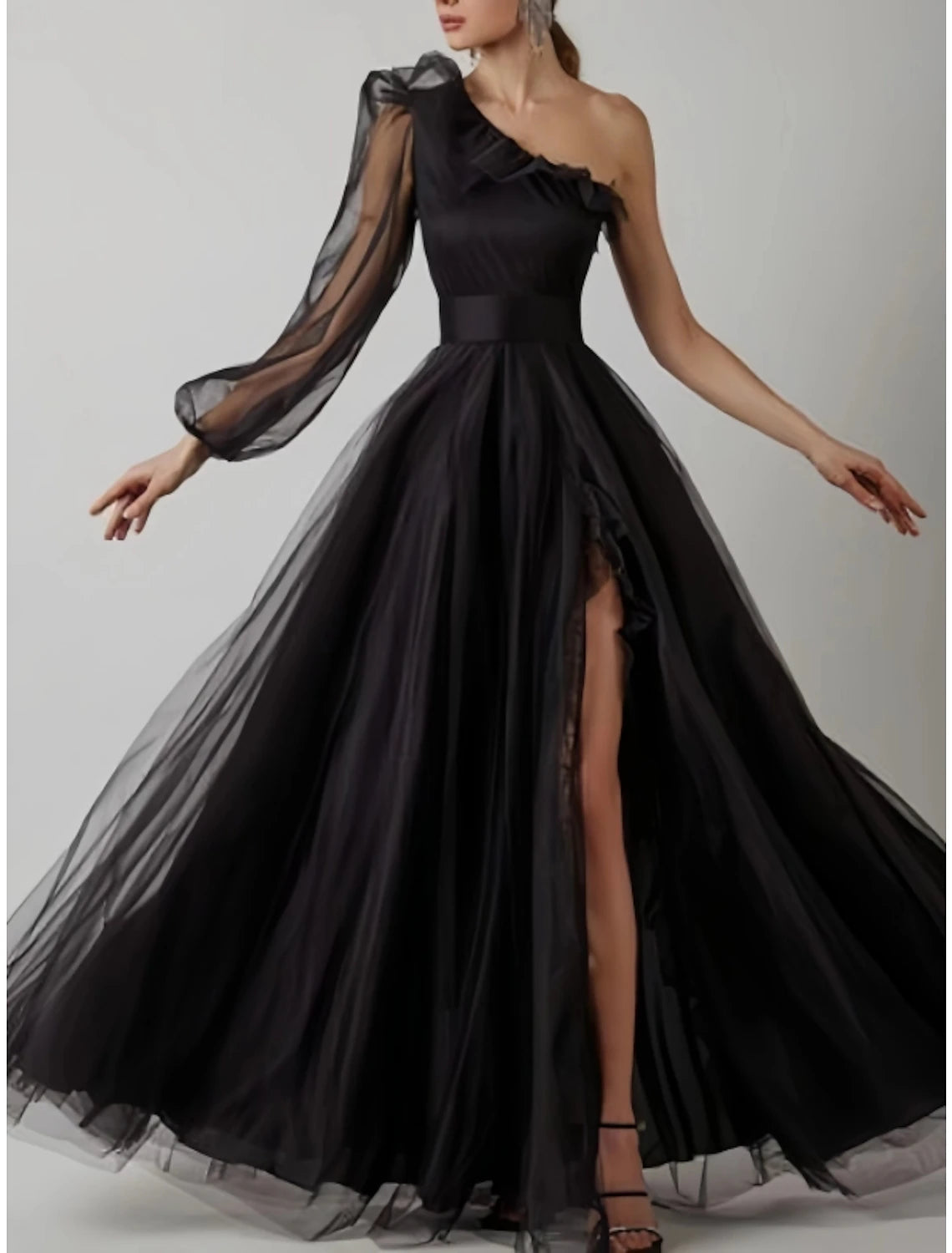 Sheath Party Dress Prom Dresses Elegant Dress Prom Birthday Floor Length Long Sleeve One Shoulder Tulle with Pleats Ruffles Slit Tunics Long Elegant Sheath Party Dress Prom Dresses Elegant Dress Prom Birthday Floor Length Long Sleeve One Shoulder Tulle with Pleats Ruffles Slit Tunics Long Elegant