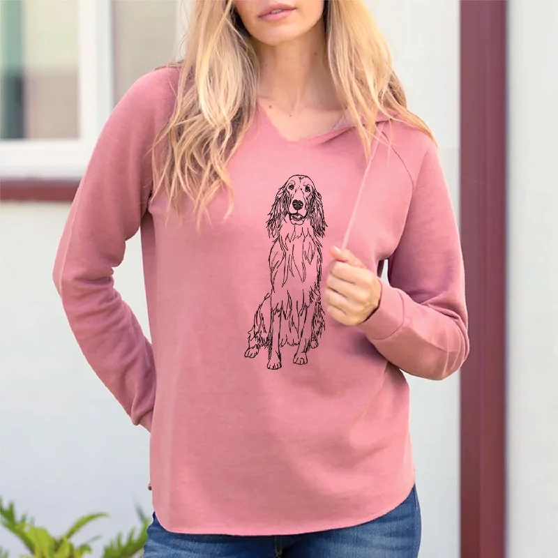 Doodled Jagger the Irish Setter - Cali Wave Hooded Sweatshirt Hoodie with Hem Elastic Stretchable Comfortable Doodled Jagger the Irish Setter - Cali Wave Hooded Sweatshirt Hoodie with Hem Elastic Stretchable Comfortable