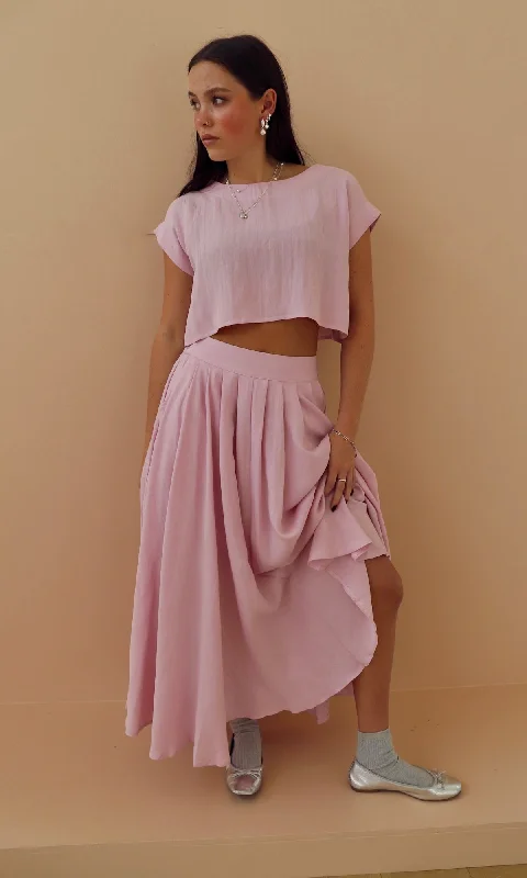 CROP TOP AND MIDI SKIRT SET Mesh Fabric Canvas Fabric Denim Fabric