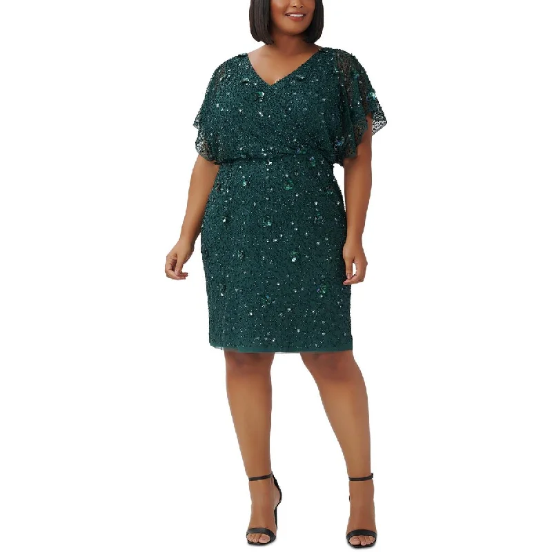 Plus Womens Embellished Knee-Length Cocktail And Party Dress Tunics Travel practical