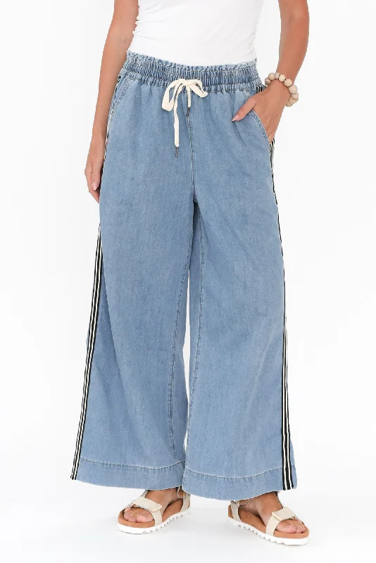 Greta Light Denim Stripe Wide Leg Pants Fashionable Jogger Pants