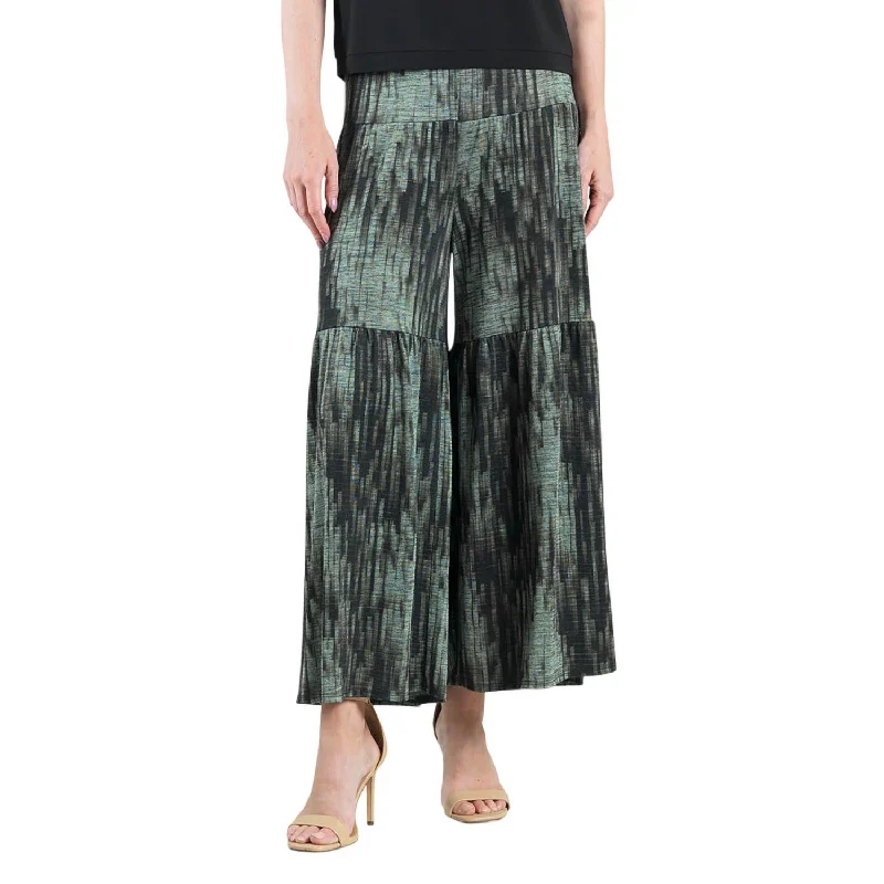 Crinkle Pleat Knit Pant In Olive/black Formal Linen Trousers