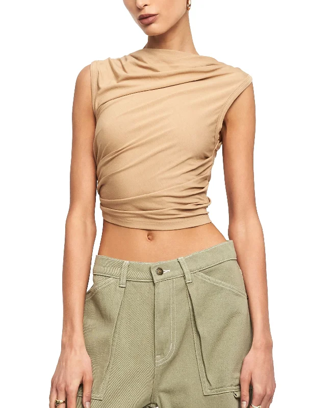 Women's Medusa Draped Crop Top Print Jacquard Patchwork