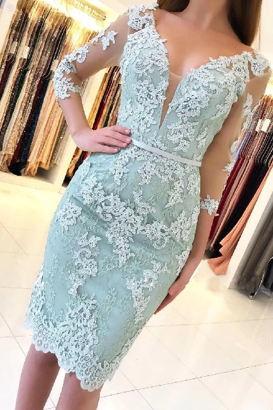 Elegant 3/4 Sleeves Lace Slim Short Party Dress Tunics Sale discount