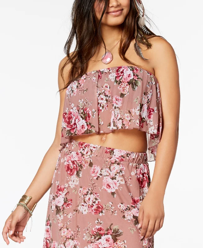 American Rag Juniors Floral Print Mesh Crop Top Zippered Buttoned Snapped