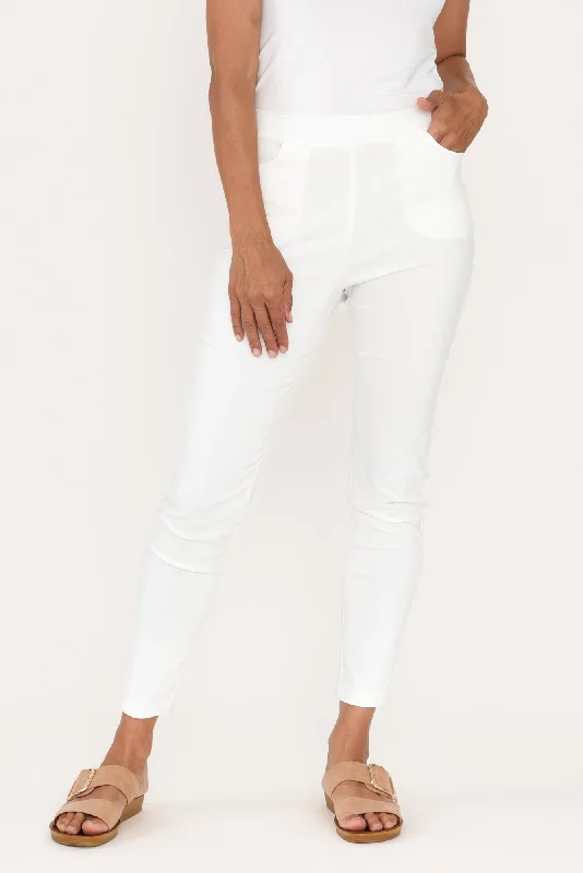 Nora White Stretch 7/8 Pants Cozy Knit Pants