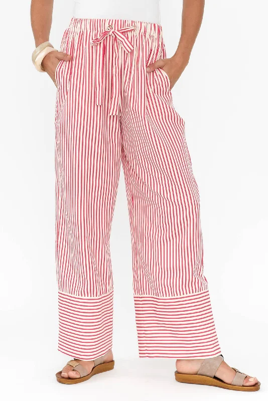 Portia Red Stripe Drawstring Pants Soft Stretch Pants