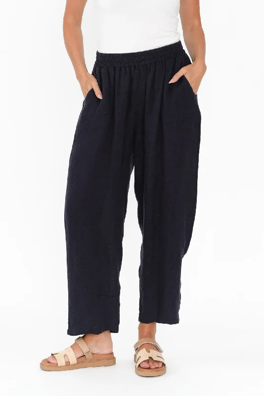 Ataya Navy Linen Pants Classic Bootcut Trousers