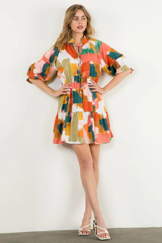 Amy Puff Sleeve Multi Color THML Dress Tunics Winter warm