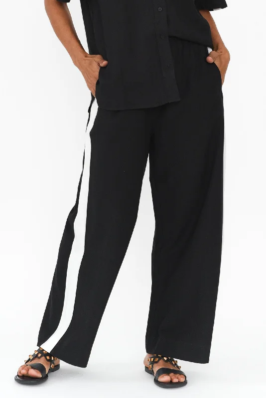 Francis Black Stripe Drawstring Pants Modern Stretch Trousers