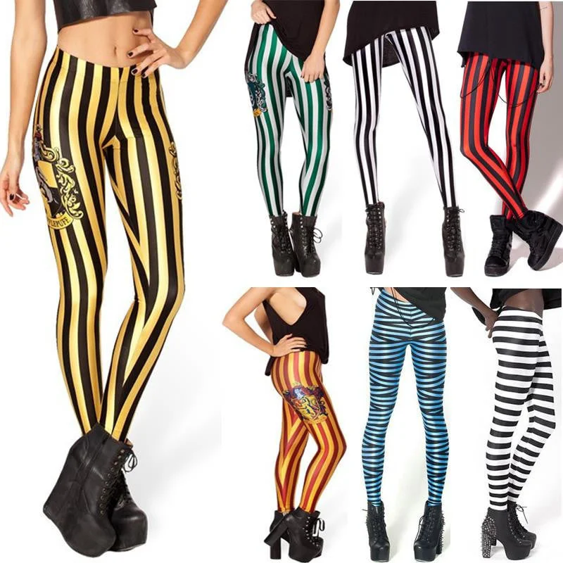 Fashion Striped Series Printed Style Creative Leggins Fitness Women Pants Stylish Paperbag Waist Pants
