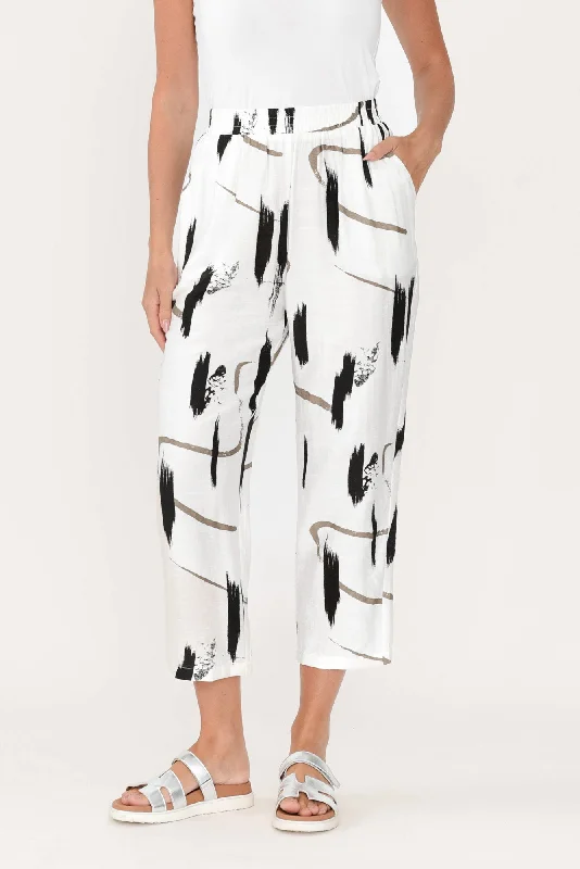 Mahala White Dash Pocket Pants Comfortable Fleece Pants