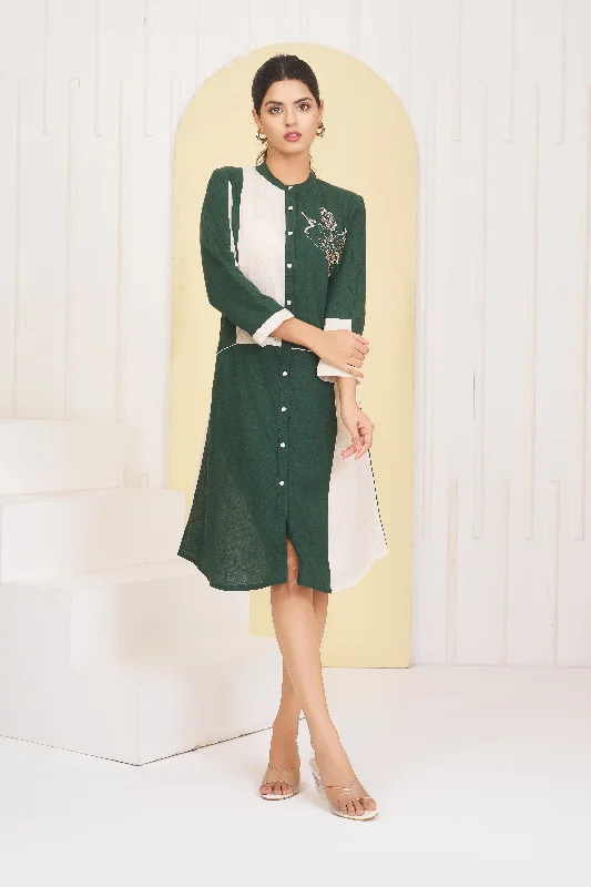 Green & White Cotton Bird Motif Embroidered Rayon Dress Tunics Brand named