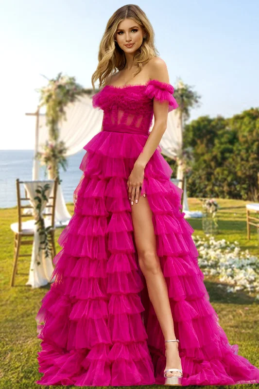 A-Line/Princess Off-the-Shoulder Long Prom Evening Party Dresses with Split Side & Ruffles Turtleneck Warm Winter A-Line/Princess Off-the-Shoulder Long Prom Evening Party Dresses with Split Side & Ruffles Turtleneck Warm Winter