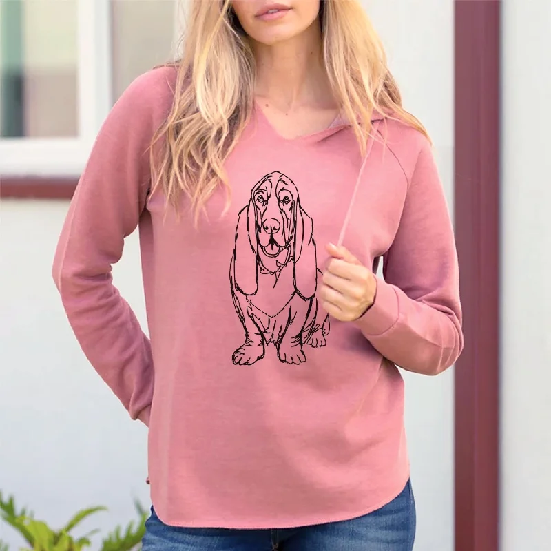 Doodled Basset Hound - Cali Wave Hooded Sweatshirt Hoodie with Hem Fringe Bohemian Relaxed Doodled Basset Hound - Cali Wave Hooded Sweatshirt Hoodie with Hem Fringe Bohemian Relaxed