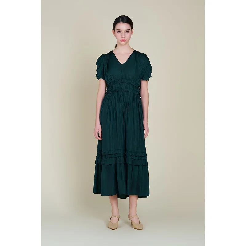 Camille Ruffled Satin V- Neck Grade and Gather Dress Tunics Timeless classic
