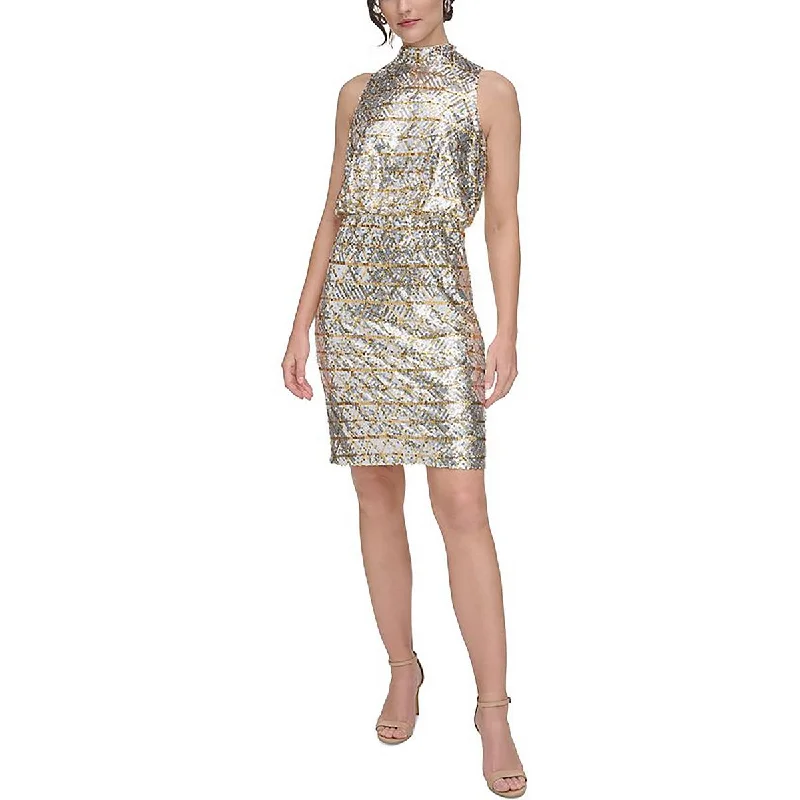 Petites Womens Metallic Sequin Cocktail And Party Dress Tunics Short Trendy