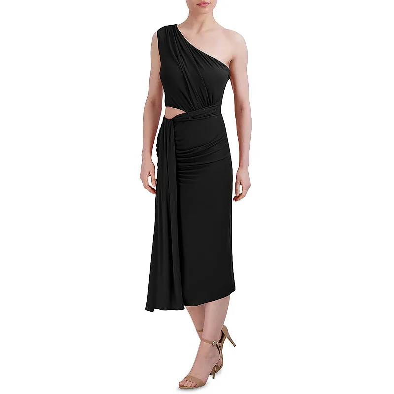 Womens Ruched Long Cocktail And Party Dress Turtleneck Neckline Stylish