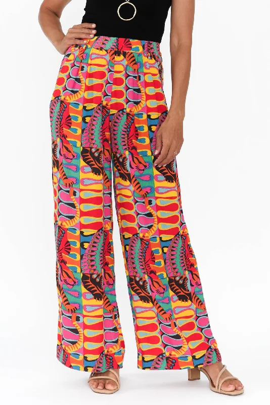 Lady Godiva Pink Abstract Pants Trendy Wide-Legged Trousers