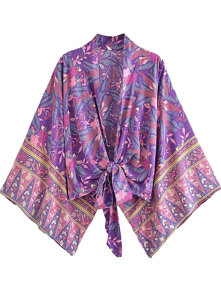 Violet Wisteria Boho Floral Print Crop Top Anti-Shrink Durable Soft