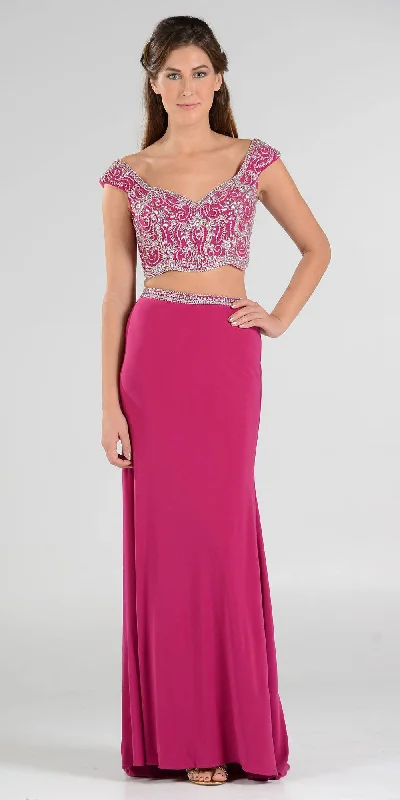 Poly USA 7840 Beaded Crop Top Two-Piece Dress Cap Sleeves Hooded Caped Shawl Collar
