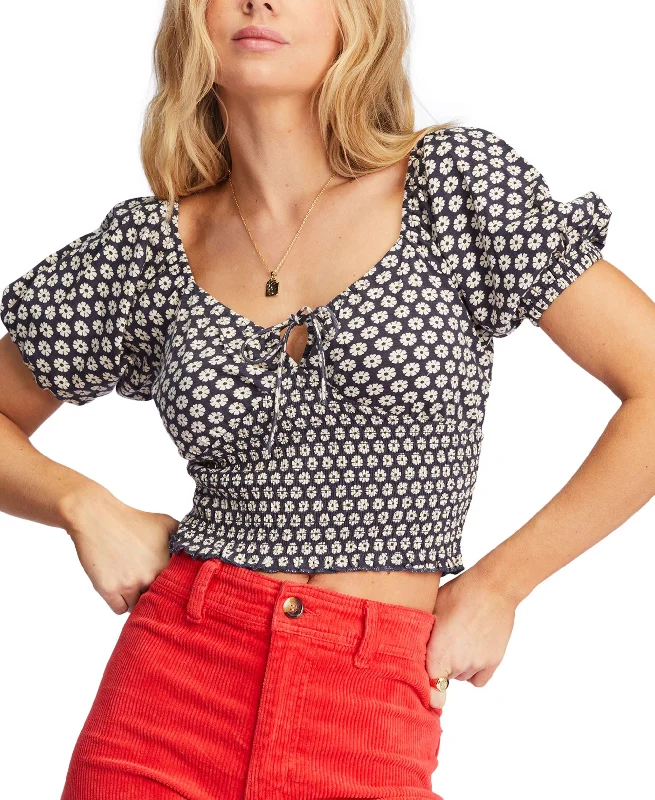 Juniors' Sweet Sunset Cotton Crop Top Polka Dot Checkered Tartan